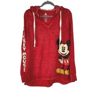 Disney Parks Mickey Mouse Burn Out Hoodie Medium Red Lightweight Thumbholes
